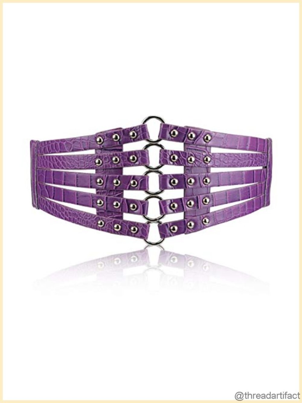Women's PU Leather Wide Waist Belt Hollow Out Rivets Stretch Cinch Waistband